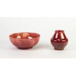 PILKINGTONS RED VEINED OPALESCENT GLAZED POTTERY BOWL, of steep sided, footed form, 3? (7.6cm) high,