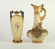 WEIN, TEPLITZ, AUSTRIAN ART NOUVEAU BLUSH PORCELAIN EWER, of compressed form with tapering and