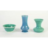 THREE SMALL PIECES OF ROYAL LANCASTRIAN POTTERY, comprising: VASE IN BLUE CURDLED OPALESCENT