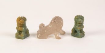 A SINGLE AGED CHINESE CARVED GREY JADE MODEL OF  A BUDDHISTIC LION with carefully detailed mane