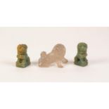 A SINGLE AGED CHINESE CARVED GREY JADE MODEL OF  A BUDDHISTIC LION with carefully detailed mane