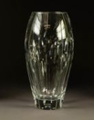 STYLISH STUART CUT GLASS VASE, of slender ovoid form, cut with a stylised designs of leaves,