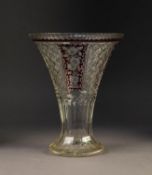 MODERN BOHEMIAN CUT GLASS FLOWER VASE, of trumpet form, the upper body decorated with alternating