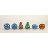 COLLECTION OF SIX MIDSUMMER MOTTLED GLASS PAPERWEIGHTS, including, TWO OF APPLE FORM and TWO OF PEAR