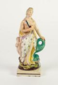 EARLY NINETEENTH CENTURY STAFFORDSHIRE POTTERY FIGURE OF VENUS, painted in colours and modelled