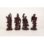 SET OF FOUR CHINESE LATE QING/REPUBLIC PERIOD WELL CARVED CHERRYWOOD IMMORTALS, 6 1/4in (16cm)