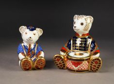 TWO MODERN ROYAL CROWN DERBY IMARI CHINA PAPERWEIGHTS OF SEATED TEDDY BEARS, ?SCHOOLBOY TEDDY?, with