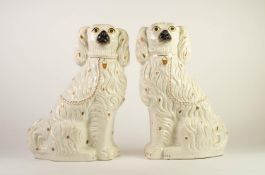 LARGE PAIR OF VICTORIAN STAFFORDSHIRE POTTERY MANTLE DOGS, typically modelled, each with gilt