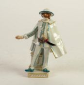 MODERN MEISSEN PORCELAIN FIGURE OF A MAN WEARING A MASK, HAT AND FLOWING CAPE, picked out in