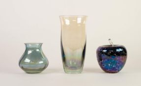 THREE PIECES OF IRIDESCENT GLASS, comprising: TWO VASES, 9? and 4 ¾? (22.9cm and 12cm) high, and