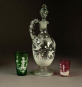 THREE PIECES OF ?MARY GREGORY? GLASS, comprising: CLEAR EWER AND STOPPER, of slender, panelled