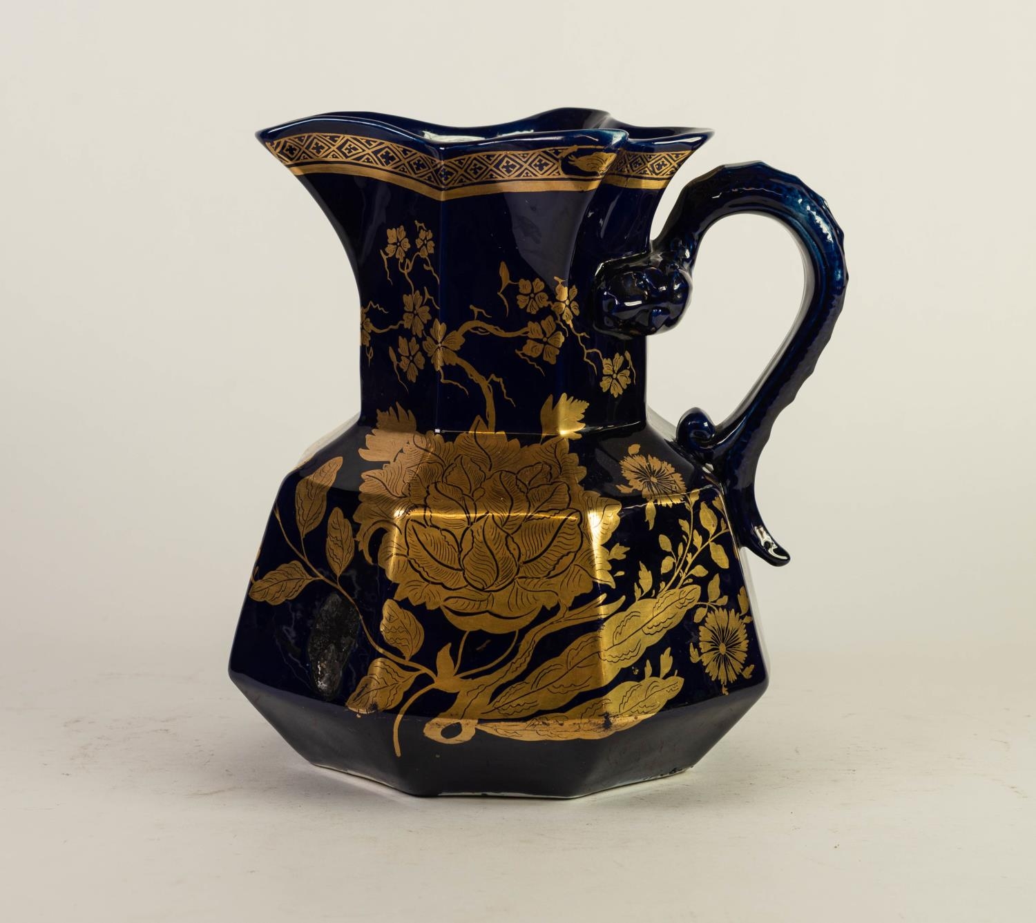 G.M. & C.J. MASON (1813 - 29) IRONSTONE CHINA JUG, of octangular form with dragon scroll handle,