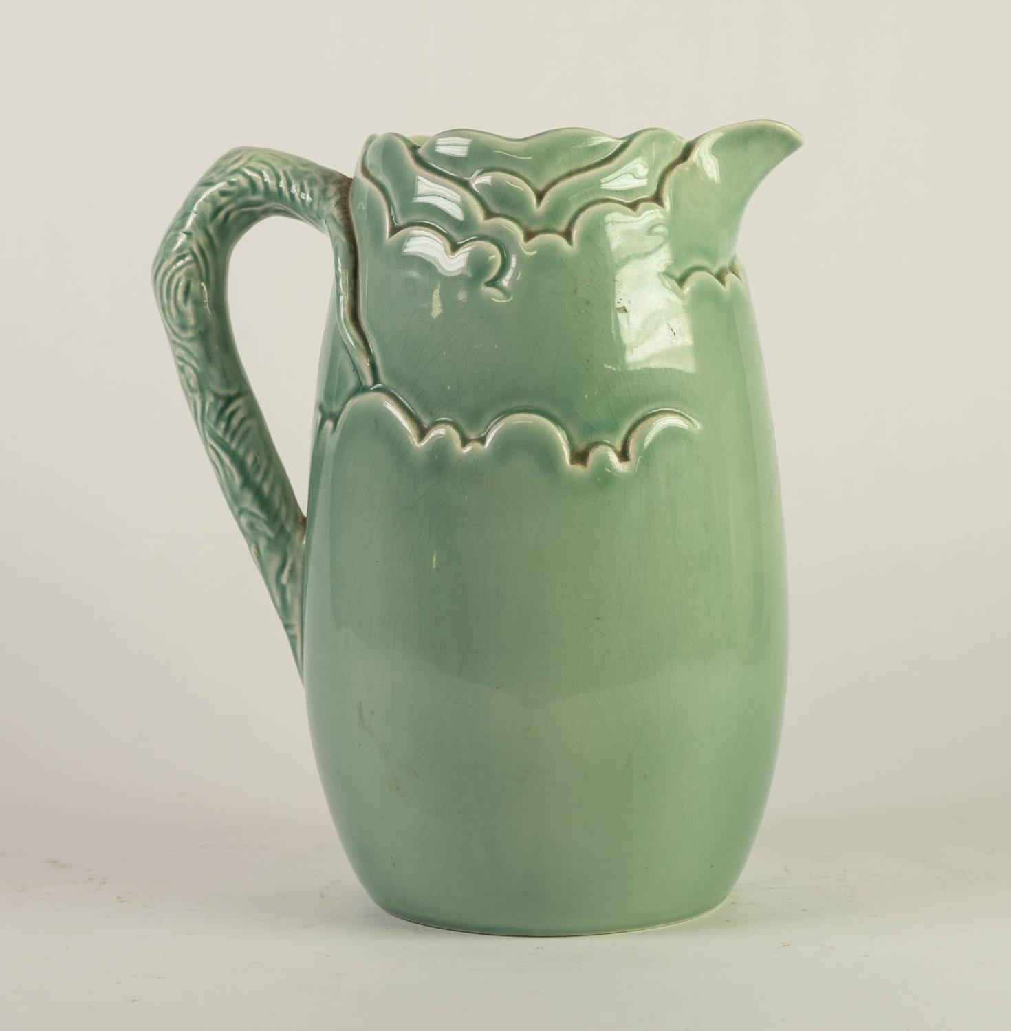 CLARICE CLIFF FOR NEWPORT POTTERY ?BEANSTALK? JUG, of ovoid form with rustic handle, glazed in - Image 2 of 3