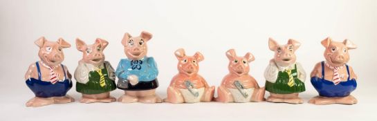 COLLECTION OF SEVEN WADE POTTERY ?NAT WEST? PIG MONEY BANKS, comprising: LADY HILLARY, MAXWELL, (