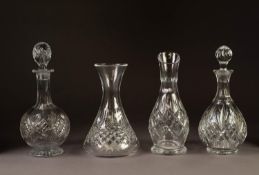 TWO CUT GLASS DECANTERS, with stoppers and TWO CUT GLASS WINE CARAFES (4)