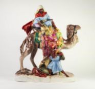 IMPRESSIVE POST WAR ROYAL DUX LARGE PORCELAIN MODEL OF AN ARAB CAMEL RIDER WITH ATTENDANT, on a