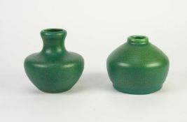 TWO ROYAL LANCASTRIAN MOTTLED GREEN MATT GLAZED POTTERY VASES, one potted by Radford, 4 ½? (11.
