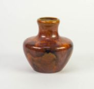 PILKINGTONS BROWN AND AMBER AVENTURINE OR SUNSTONE GLAZED POTTERY VASE, of compressed form with