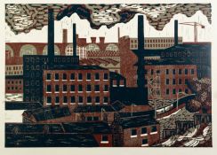 NORMAN JAQUES (1922-2014) TWO COLOUR PRINTS ?Manchester Canal?, signed and tilted 21? x 15 ½? (53.