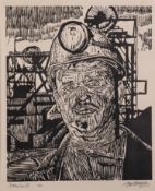 ROGER HAMPSON (1925 - 1996) LINOCUT ON WHITE PAPER Coalminer III Signed, titled and numbered 1/10 in