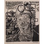 ROGER HAMPSON (1925 - 1996) LINOCUT ON WHITE PAPER Coalminer III Signed, titled and numbered 1/10 in