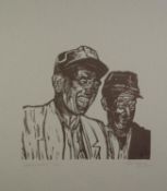 ROGER HAMPSON (1925 - 1996) LINOCUT ON PAPER Laughing Miners Signed, titled and numbered 20/20 in