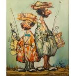 W.RYAN? (TWENTIETH/TWENTY FIRST CENTURY) IMPASTO OIL PAINTING ON CANVAS Comical study of two anglers