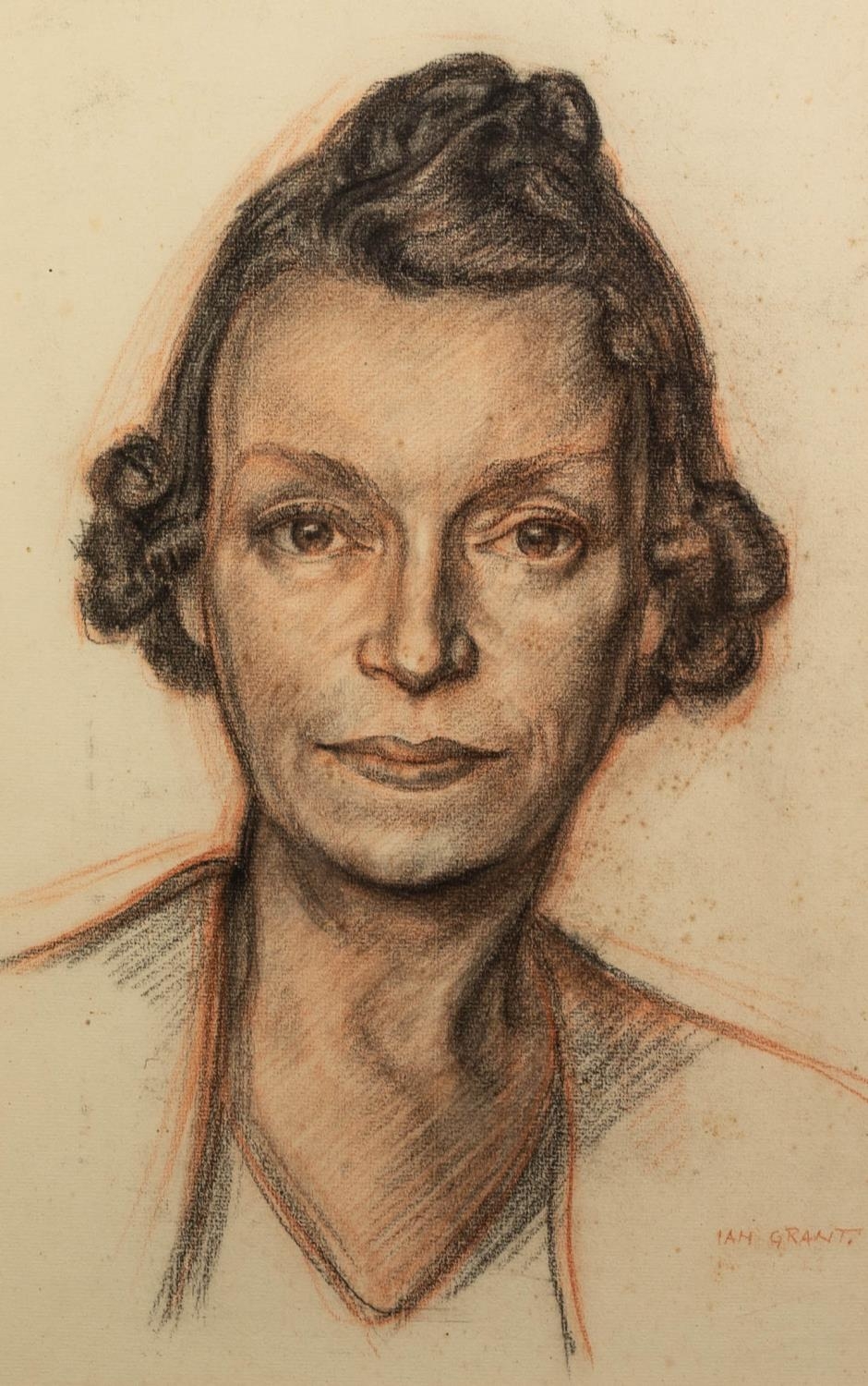IAN GRANT (1904 - 1993) CONTE CRAYON DRAWING The Artist's Mother, bust portrait Signed lower right