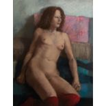 BOHUSLAV BARLOW (b.1947) PASTEL ?Nude with Pink? Signed, titled to artist label verso 24 ¾? x