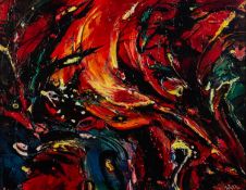 DAVID WILDE (1918-1974) ACRYLIC ?Forest Fire? Signed and titled 10 ½? x 13 ½? (26.7cm x 34.3cm)