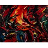 DAVID WILDE (1918-1974) ACRYLIC ?Forest Fire? Signed and titled 10 ½? x 13 ½? (26.7cm x 34.3cm)