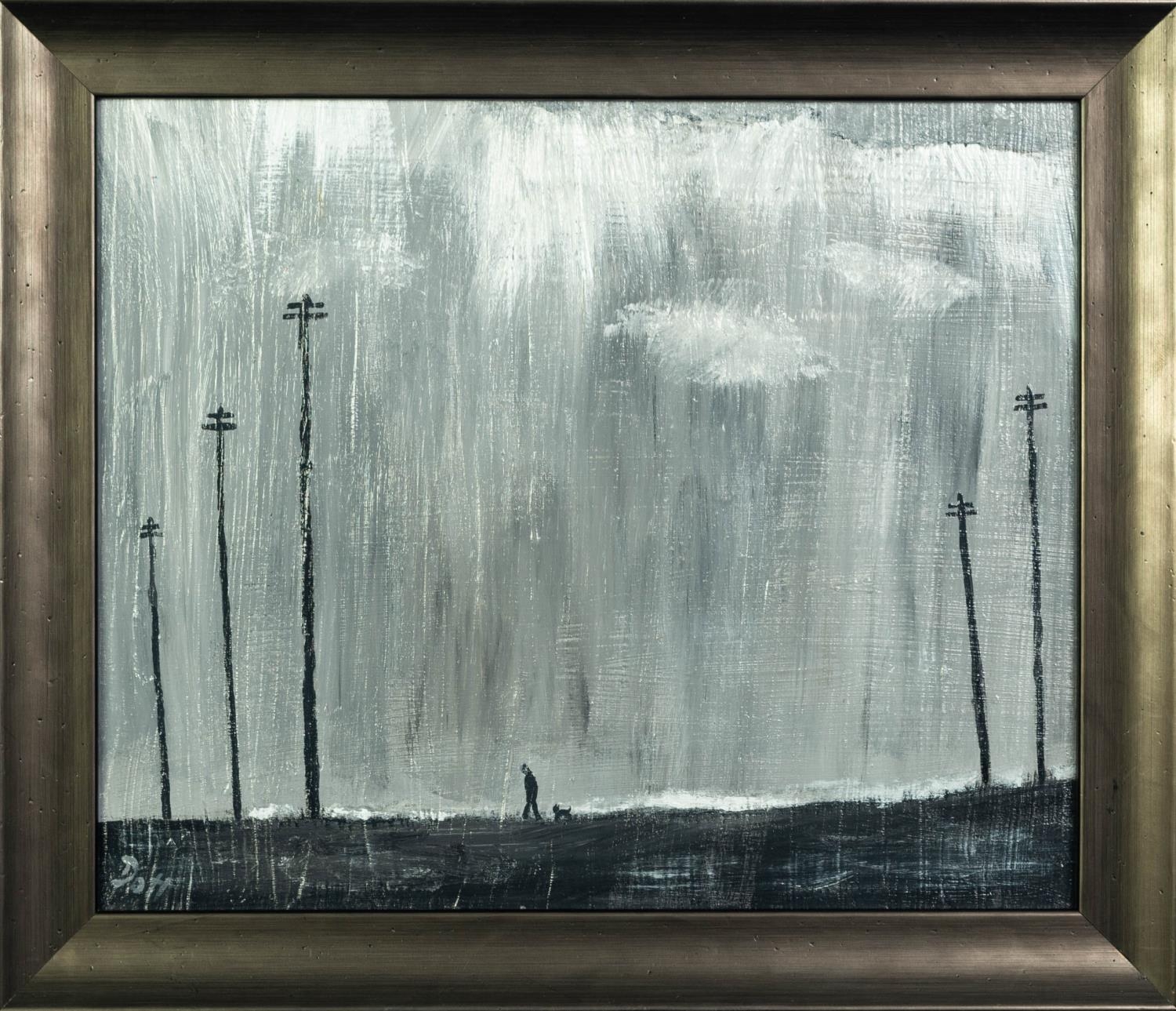 VINCENT DOTT (TWENTIETH/ TWENTY FIRST CENTURY) MONOCHROME OIL ON BOARD ?Quiet Walk? Signed, titled - Image 2 of 2