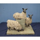 TED ROOCROFT (1918-1991) CONCRETE MAQUETTE ?Sheep?, three sheep and stone plinth 18? (45.7cm)