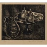 MAY AIMEE SMITH (active 1920s - 1940s) WOOD ENGRAVING Still life with jug and two pears on a tazza