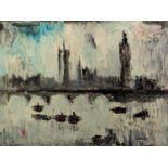 LAWRENCE JAMES ISHERWOOD (1917-1988) OIL ON CANVAS ?Houses of Parliament? Signed, tilted verso 18? x