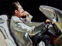 FABIAN PEREZ (b.1967) OIL ON BOARD ‘Late Ride (white suit)’ Signed, titled to gallery label vers