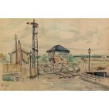 IAN GRANT (1904 - 1993) WATERCOLOUR DRAWING Level Crossing Signed lower right and labelled verso