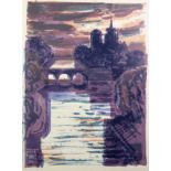 NORMAN JAQUES (1922-2014) TWO UNSIGNED AND UNTITLED COLOUR PRINTS Notre Dame, Paris 19 ½? X 14 ½? (