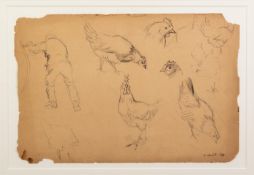 PIERRE ADOLPHE VALETTE (1876 - 1942) PENCIL DRAWING ON BUFF PAPER Sketch farm worker and hens