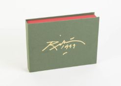 *HAROLD RILEY (b.1934) and SIR ALEX FERGUSON SIGNED LIMITED EDITION GREEN CALF BOUND SKETCHBOOK