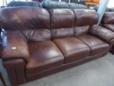 A SOFOLOGY BROWN LEATHER LOUNGE SUITE OF THREE PIECES, VIZ A THREE SEATER SETTEE AND A PAIR OF