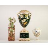 AN AYNSLEY CHINA ?COTTAGE GARDEN? TWO HANDLED VASE, 7 ¼? (18.4cm) high, and a GREEN TINTED BISQUE