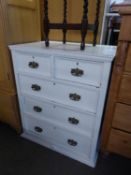 A LATE VICTORIAN WHITE PAINTED PINE CHEST OF TWO SHORT AND THREE GRADUATED LONG DRAWERS, 2?102 WIDE