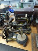 THREE JONES' VINTAGE SEWING MACHINES AND A CASE (A.F.)