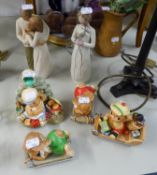 FOUR PENDELFIN ORNAMENTS TO INCLUDE; SLEDGER, BOBBY AND THE GAFFER, ALSO TWO WILLOW TREE