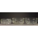 THREE MODERN CUT GLASS FRUIT BOWLS, 4 ½? (11.4cm) high, 9? (22.8cm) diameter, all unmarked, (3) C/R-