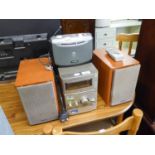 SONY SMALL STEREO RADIO/CD PLAYER AND THE PAIR OF LOUDSPEAKERS AND A LLOYDTRON PORTABLE RADIO (2)