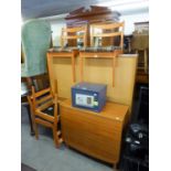 TEAK DINING ROOM FURNISHINGS, COMPRISING A SET OF FOUR DINING CHAIRS, WITH LADDER BACKS, A SAVE-