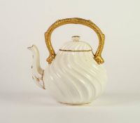 NINETEENTH CENTURY COALPORT CHINA TEAPOT AND COVER, of wrythen fluted form with rustic overhead