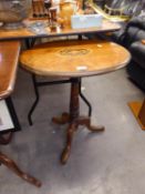 VICTORIAN WALNUT AND MARQUETRY OVAL TRIPOD TABLE